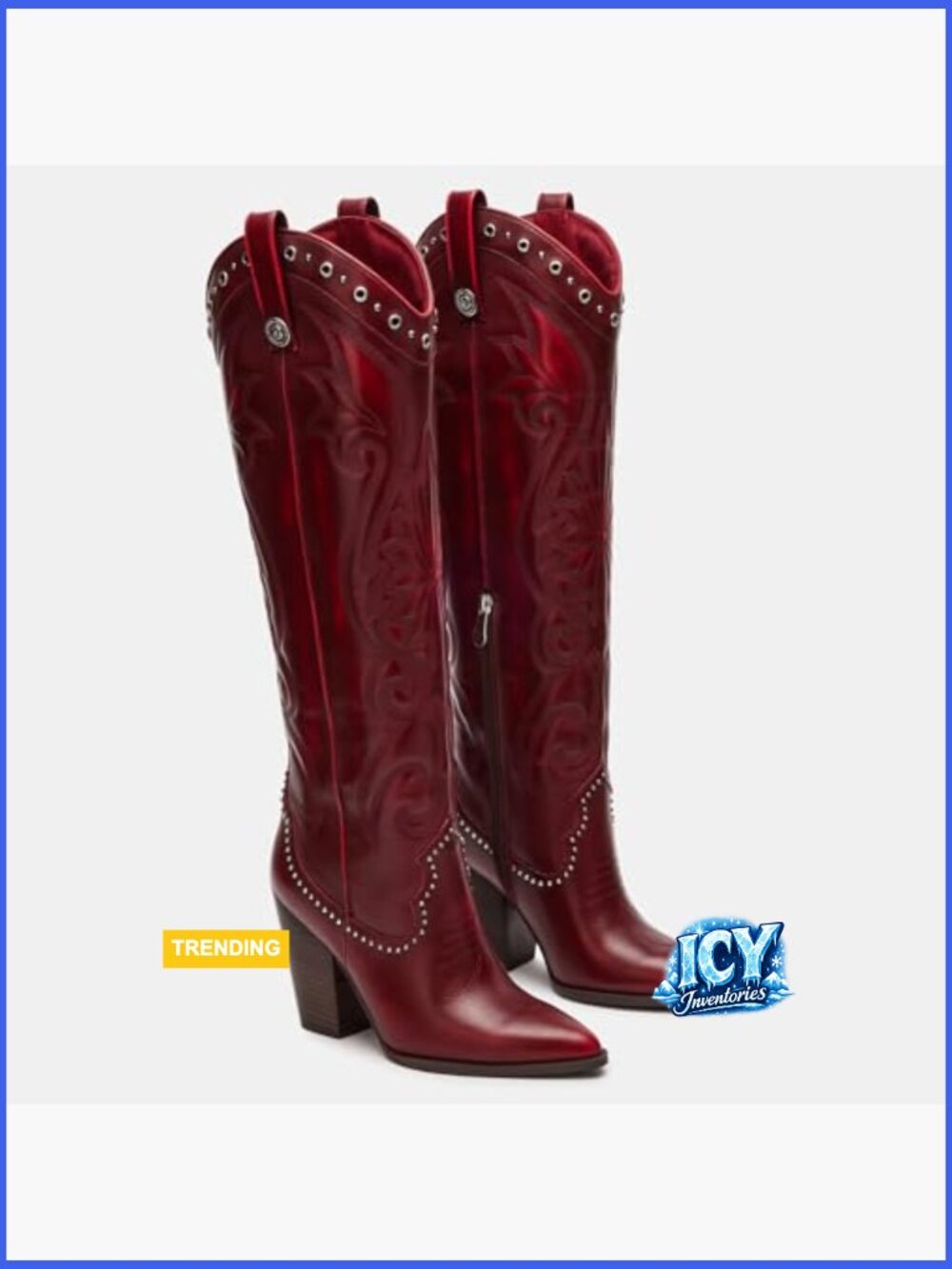 Knee High Cowboy Boots Pointed Toe Chunky Heel Pull-on Embroidered Wide Calf - Picture 4 of 7